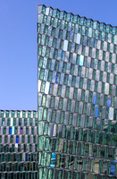 Detail of the exterior of Harpa Concert Hall and Conference Centre in Reykjavik.
