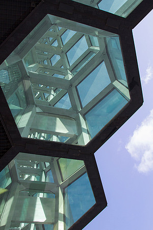 Detail of the exterior of Harpa Concert Hall and Conference Centre in Reykjavik.